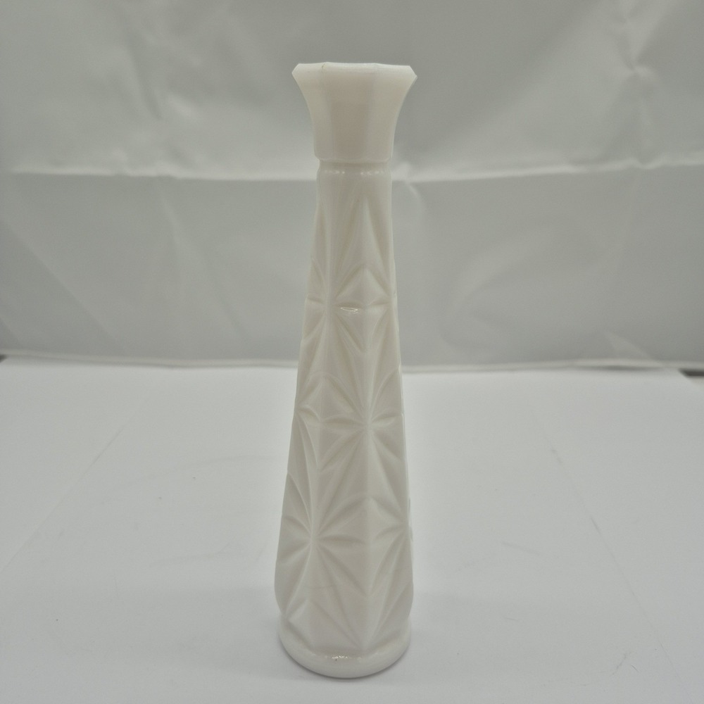 Vintage Hoosier Milk Glass Starburst Bud Vase Textured White 9 Inch